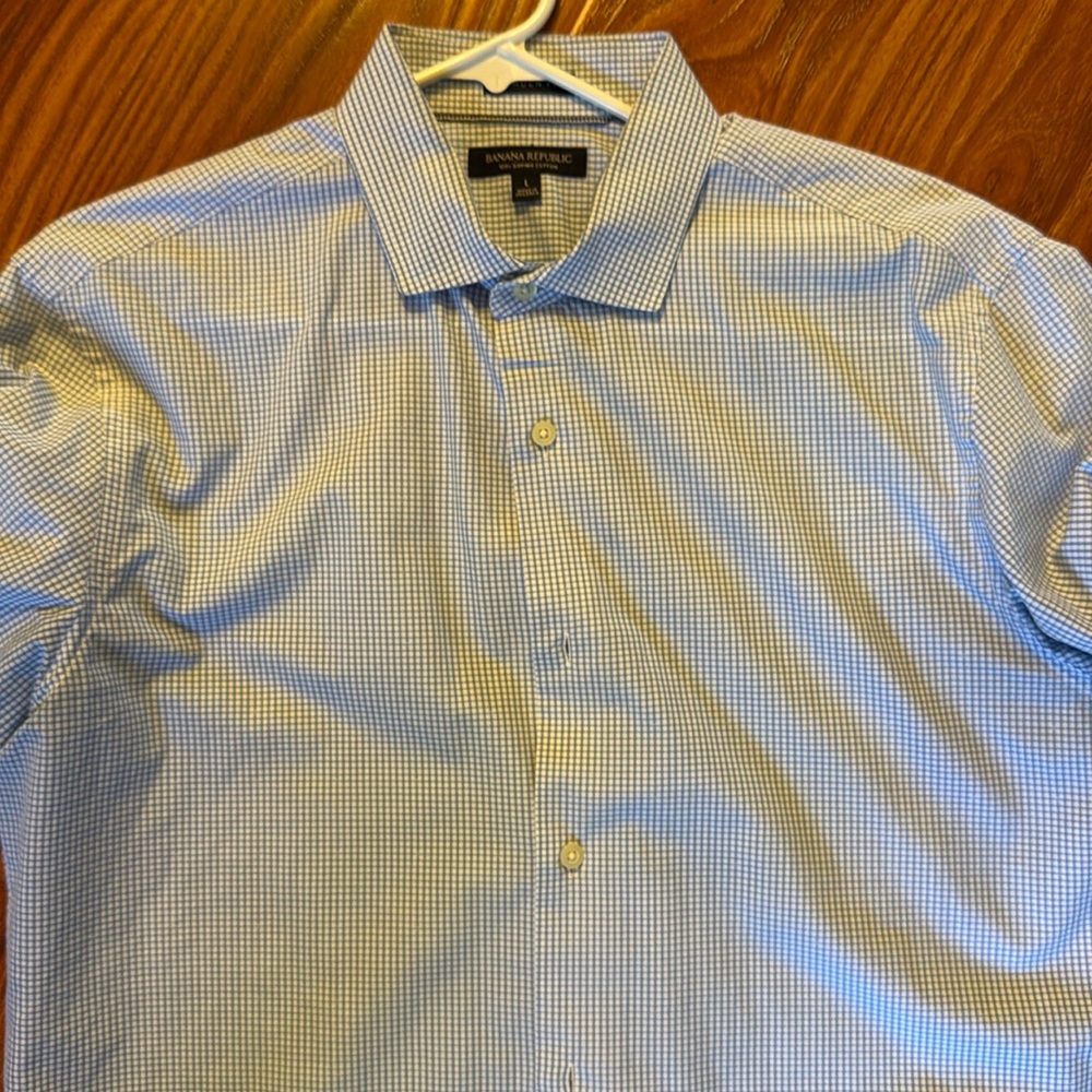 Supima Cotton Banana Republic Blue Checkered Dress Shirt